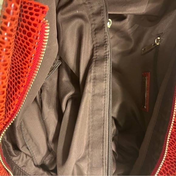 Charmes’ Red Leather Snakeskin Slouch Hobo Shoulder Bag Brown Strap - Picture 8 of 12